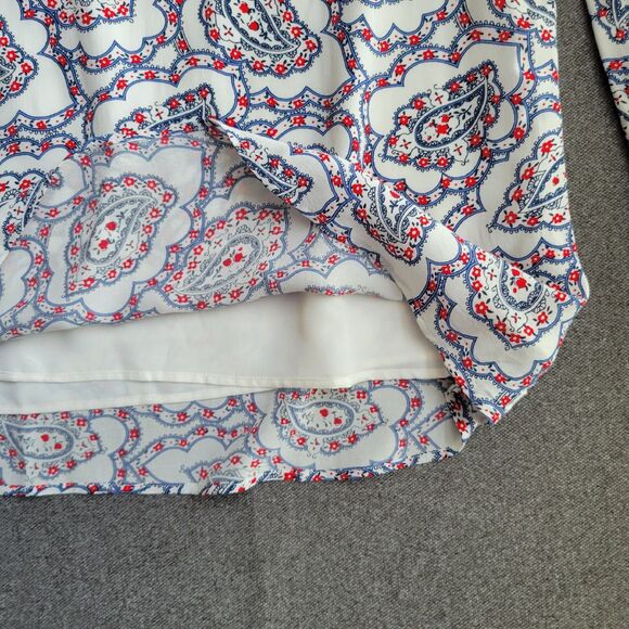 Talbots L Red White Blue Paisley Print Ruffle Long Sleeve Blouse 1533 - Picture 6 of 10